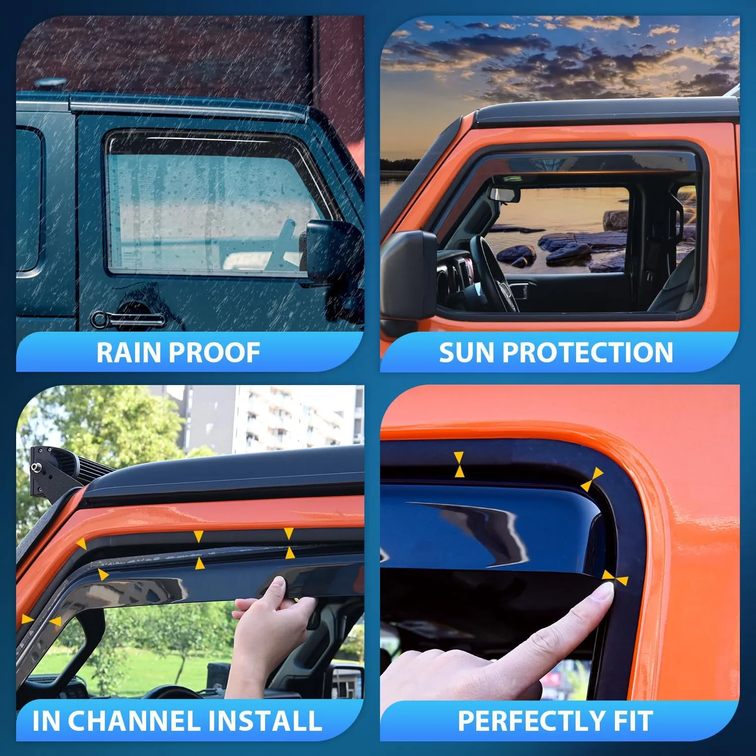 2009-2018 Dodge Ram 1500 Crew Cab 2019-2023 Ram 1500 Classic Body 2010-2024 Ram 2500 3500 Mega Crew Cabs Rain Guards Acrylic 4Pcs