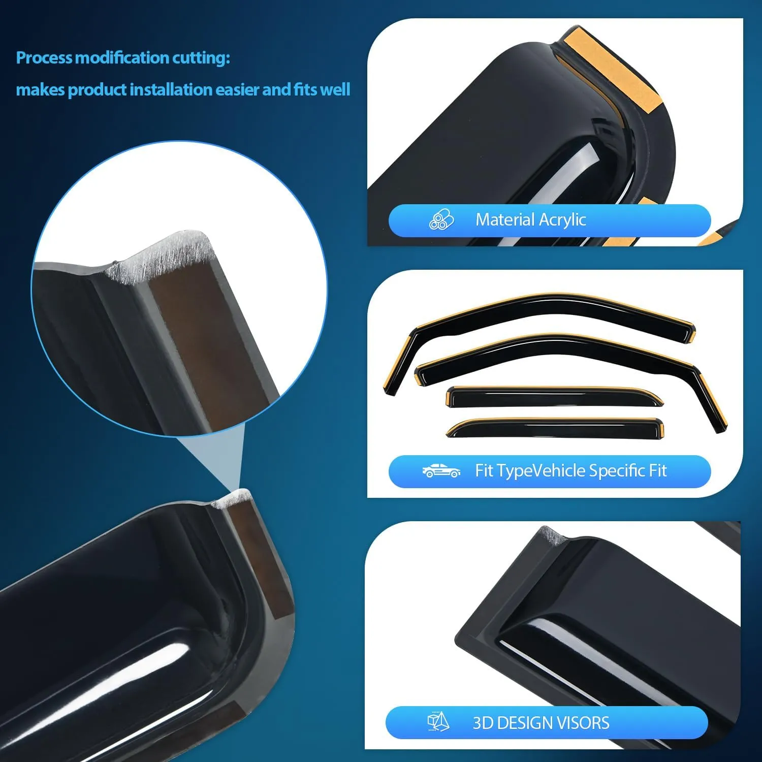 2009-2018 Dodge Ram 1500 Crew Cab 2019-2023 Ram 1500 Classic Body 2010-2024 Ram 2500 3500 Mega Crew Cabs Rain Guards Acrylic 4Pcs