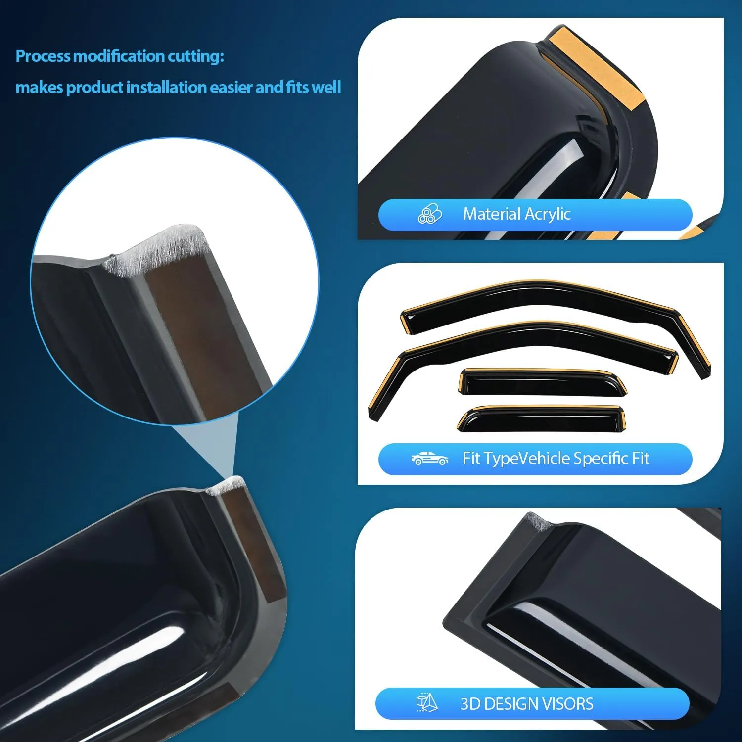 2009-2018 Dodge Ram 1500 Quad Cab Rain Guards Acrylic 4Pcs