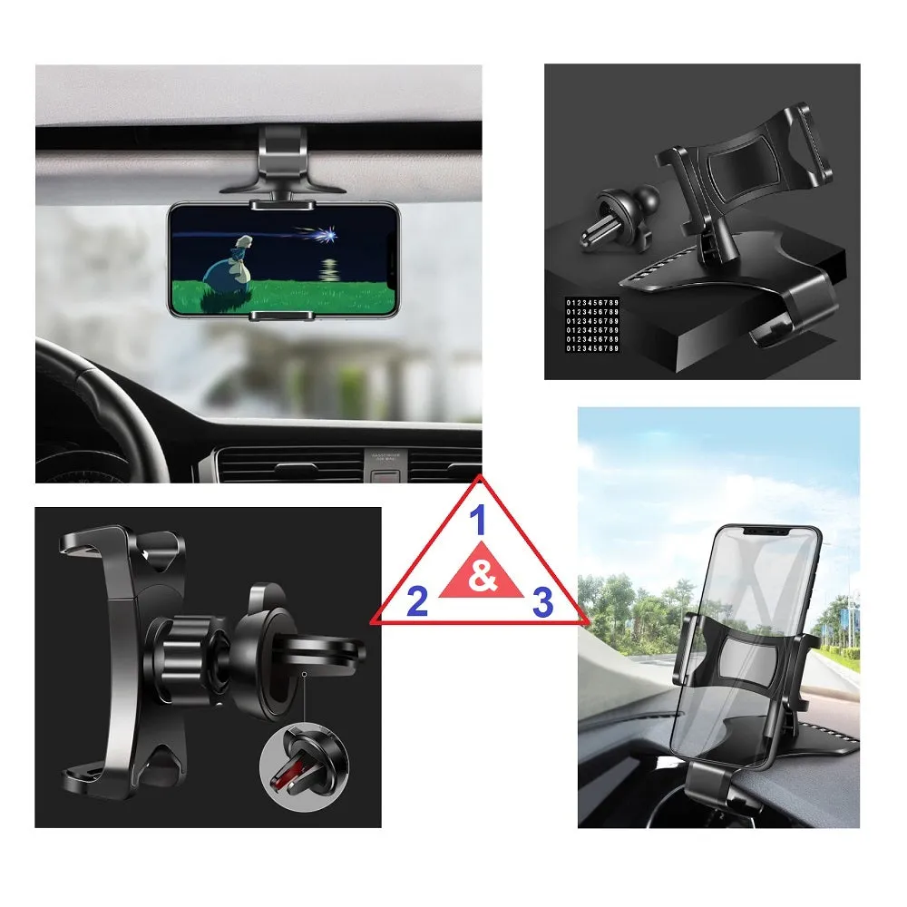 3 in 1 Car GPS Smartphone Holder: Dashboard / Visor Clamp   AC Grid Clip for Explay Infinity II - Black