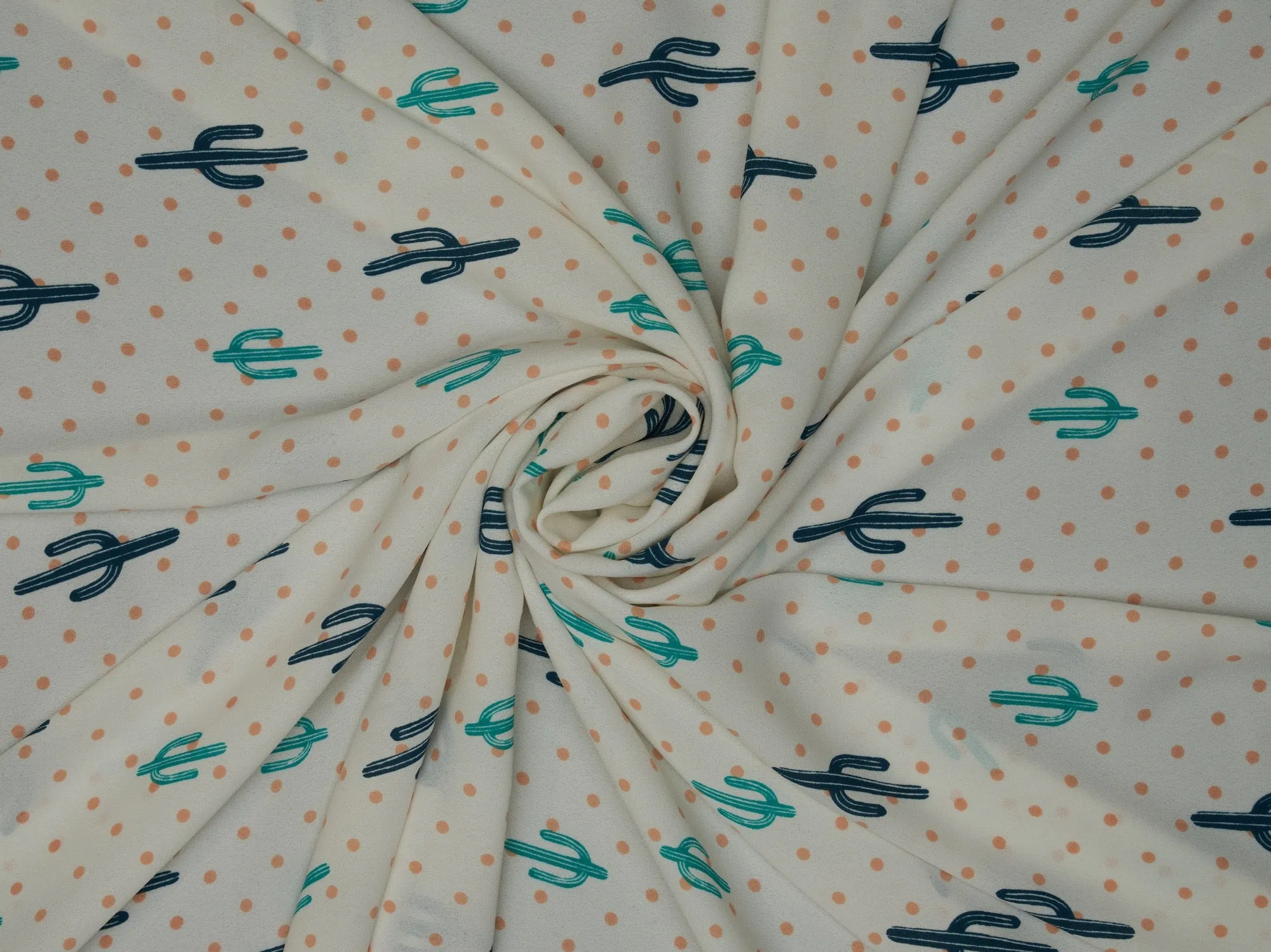 Georgette  boho tribal fabric by the yard - Off white Cactus dots print