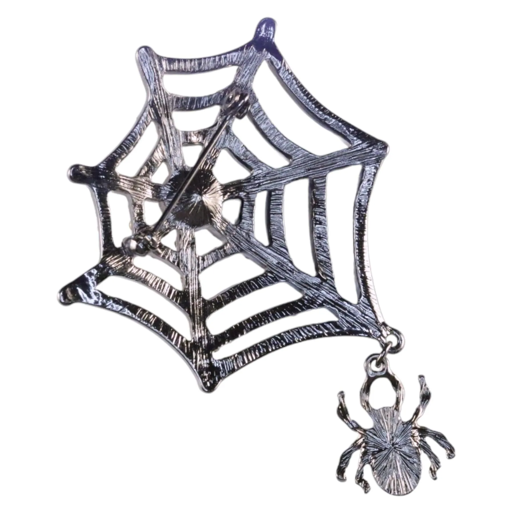 Halloween Costume Jewelry Spider Web Rhinestone Brooch Pin BH238 Black