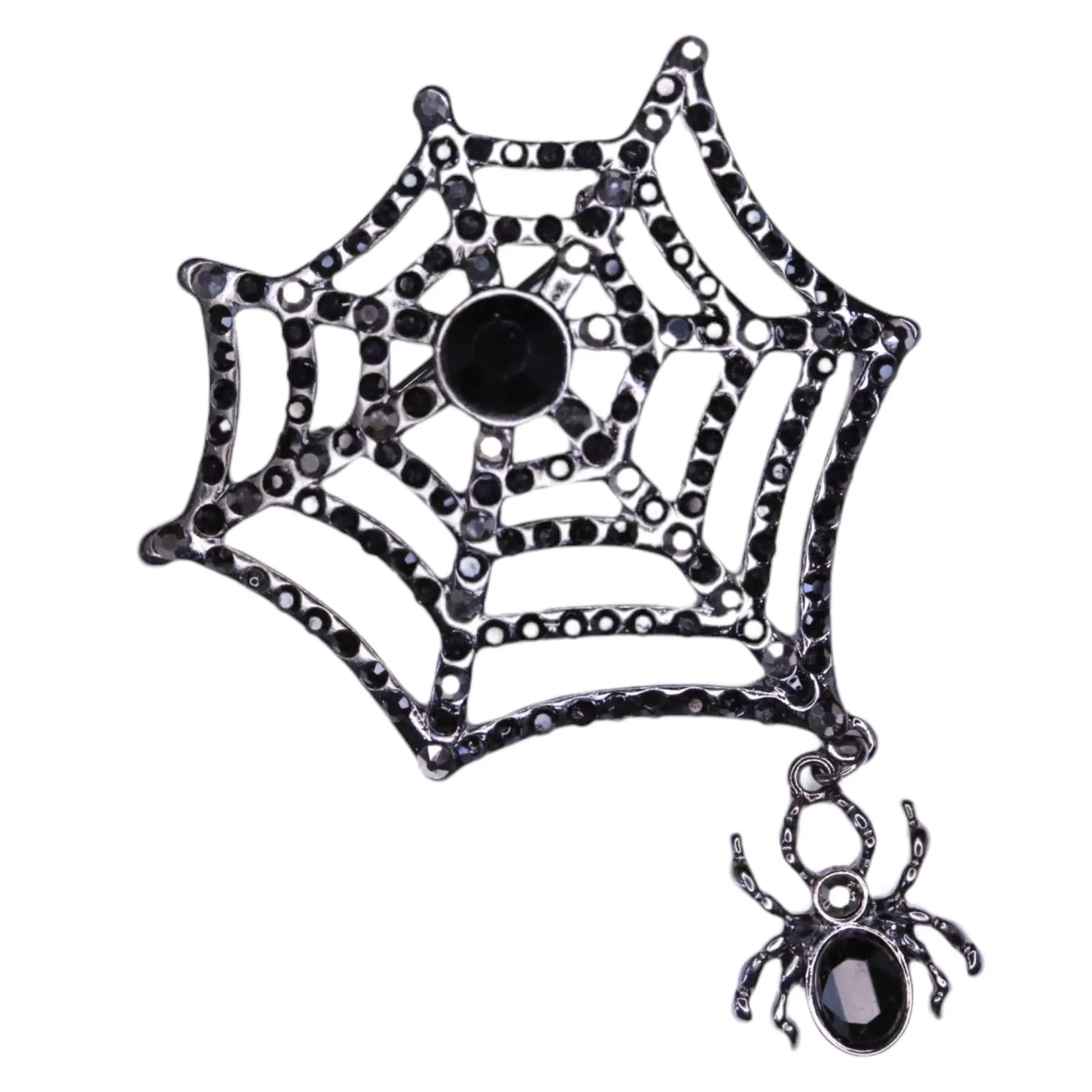Halloween Costume Jewelry Spider Web Rhinestone Brooch Pin BH238 Black