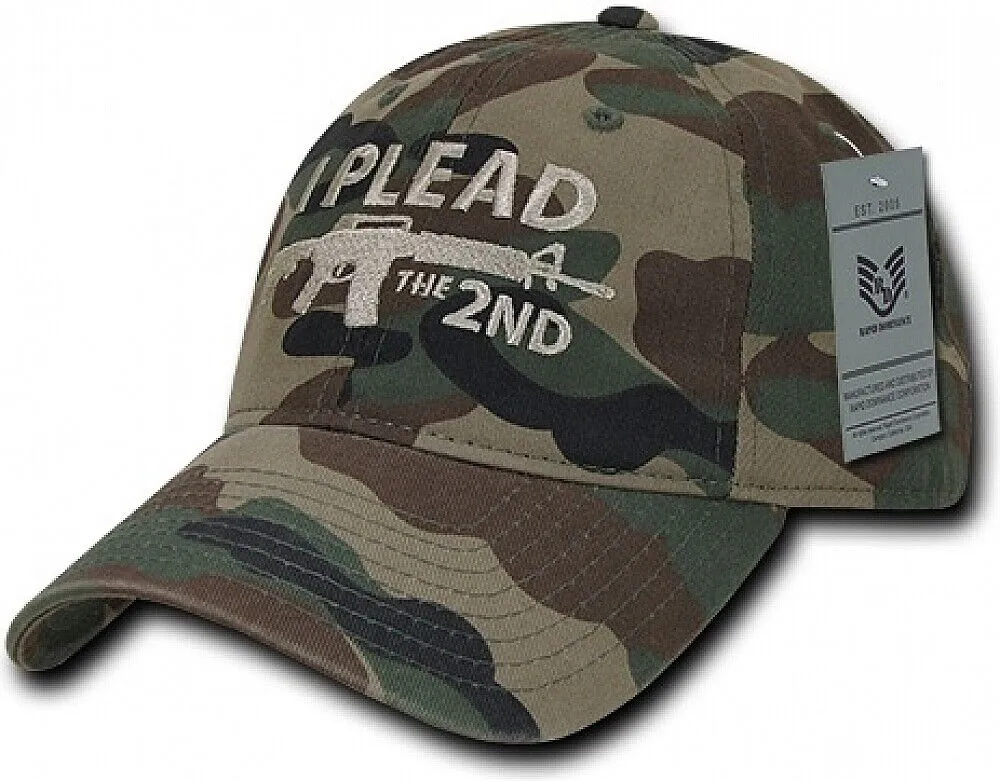 I Plead The 2nd Amendment Hat Embroidered Polo Woodland Camouflage Baseball Cap