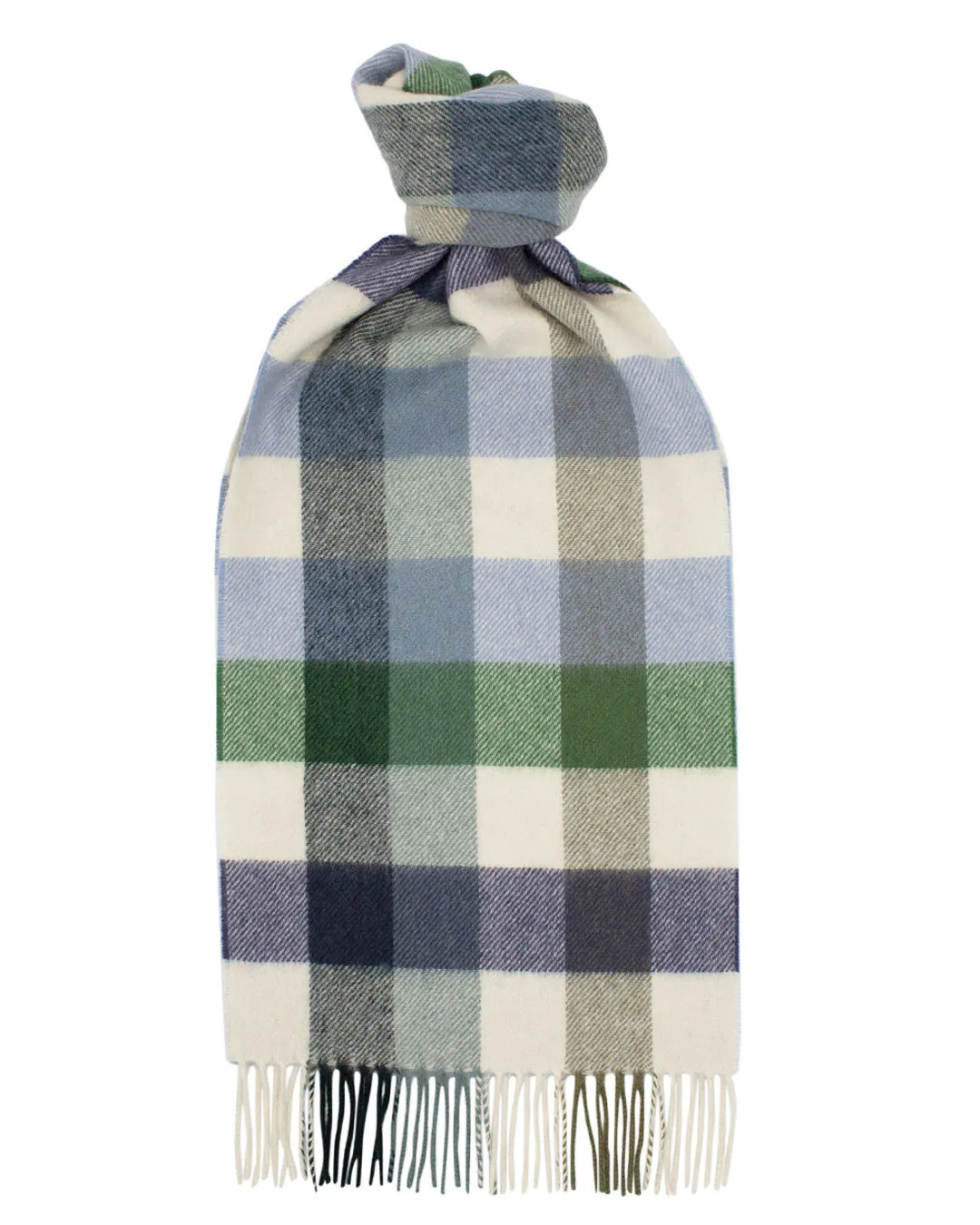 Joshua Ellis - Classic Block Check Cashmere Scarf Green & Blue