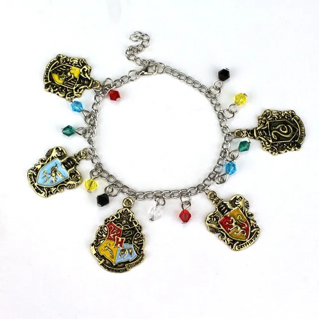 Movie HP Potter Deathly Hallows Bracelet Time Turner Hogwarts School Logo Bangles Bracelets for Women Men Jewelry Gift