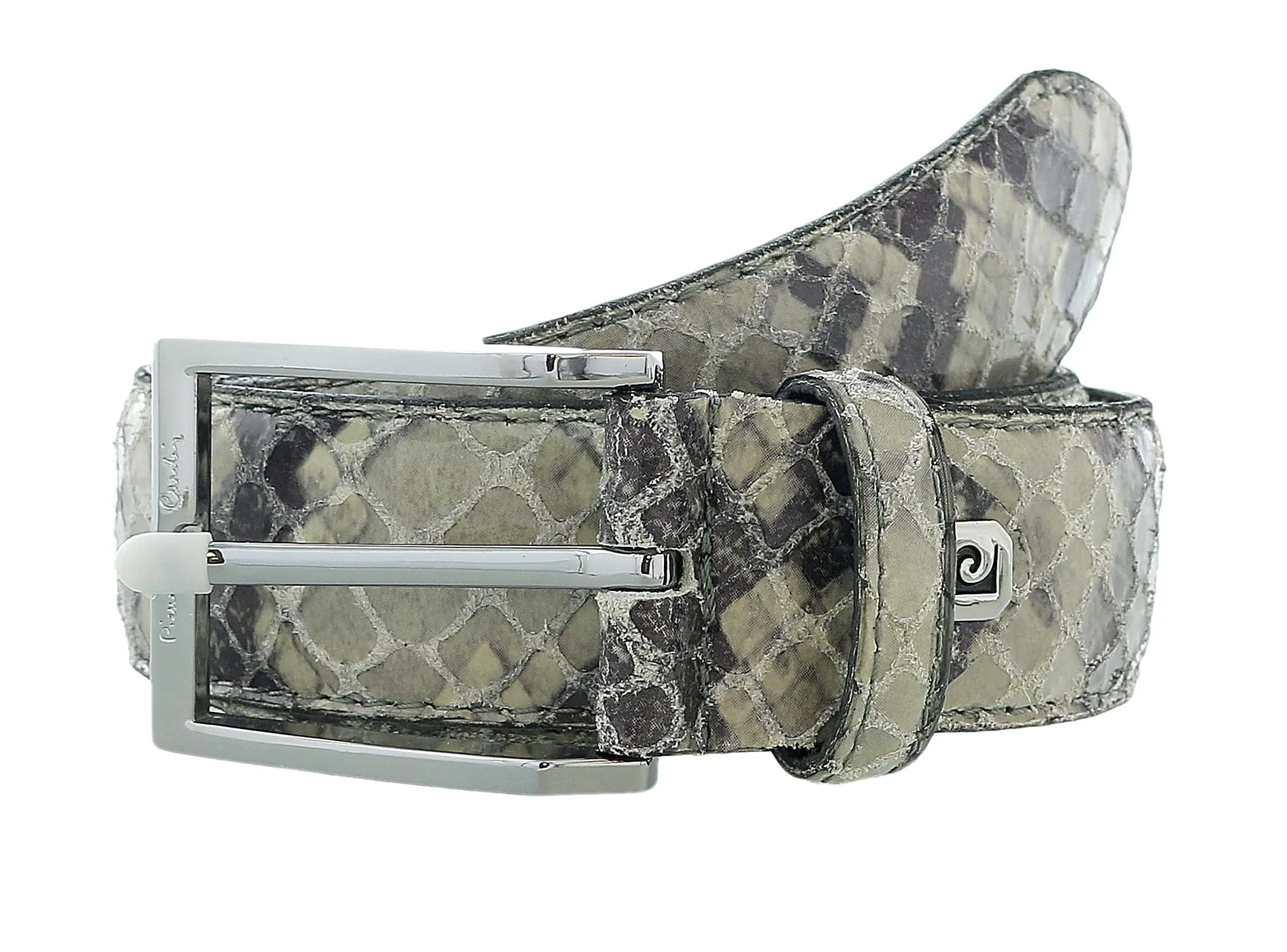 Pierre Cardin Grey Python Embossed Classic D-Ring Adjustable Belt Adjustable Mens Belt-