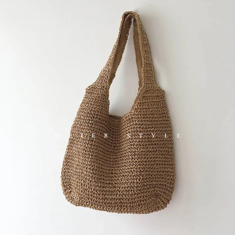 Summer straw woven shoulder bag