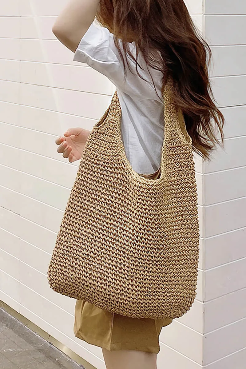 Summer straw woven shoulder bag