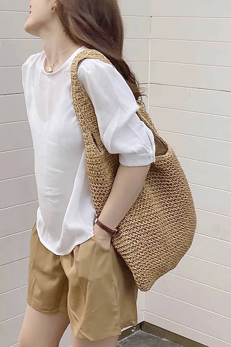 Summer straw woven shoulder bag
