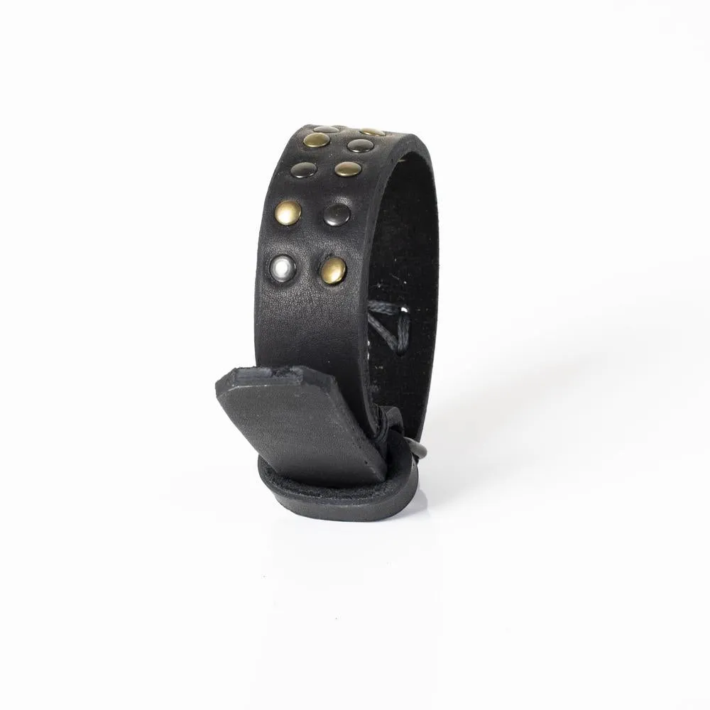 The Bronze Studded Black Leather Cuff